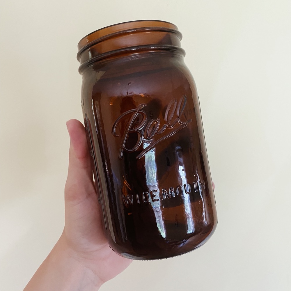 Amber Mason Jar Ball Original Canning Wide Mouth Food Pantry Storage Made In USA